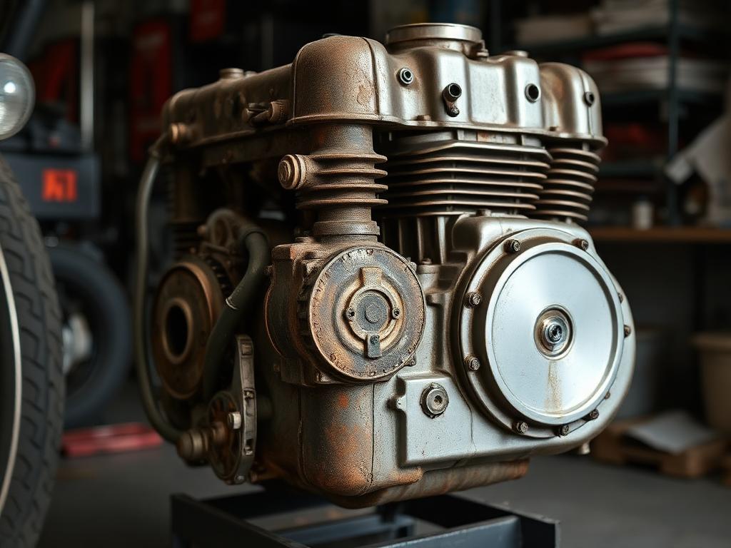 Vintage engine block half restored with laser surface cleaning
